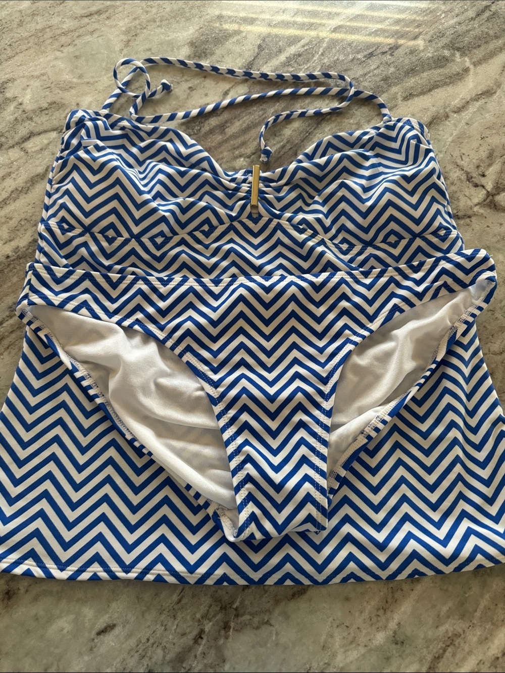 Old Navy Blue and White Chevron Swim Top